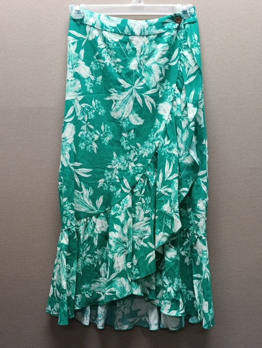 Zara Teal Green Floral High-Low Wrap Skirt